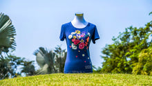 Load image into Gallery viewer, Gardens by the Bay - Ladies' Bamboo T-Shirt Collection - FLORAL BAMBOO LADIES’ T-SHIRT (DARK BLUE)