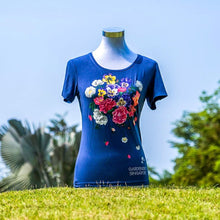 Load image into Gallery viewer, Gardens by the Bay - Ladies' Bamboo T-Shirt Collection - FLORAL BAMBOO LADIES’ T-SHIRT (DARK BLUE)