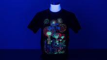 Load image into Gallery viewer, Mrtwut Supertrees Fireworks With City Skyline Glow Men’s T-shirt (Black)