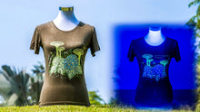 Load image into Gallery viewer, Gardens by the Bay - Ladies' Bamboo T-Shirt Collection - SUPERTREES WITH HYDRANGEA GLOW BAMBOO LADIES’ T-SHIRT (ARMY GREEN)