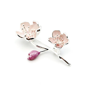 Gardens by the Bay - Fashion Costume Jewellery - Sakura with Bud Brooch - Pink color