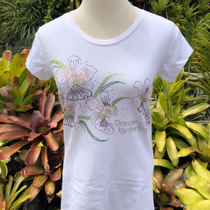 Gardens by the Bay - Merchandise Collection - Ready to Wear - Ladies Rhinestone T-Shirt - Mrtwlrt Blooming Vanda Miss Joaquim Ladies' T-Shirt (White)