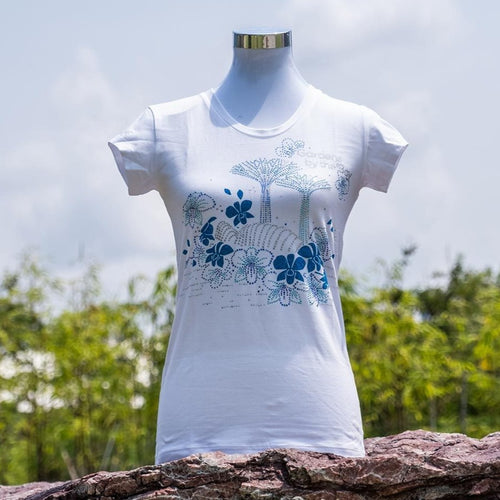 Gardens by the Bay - Ladies' Rhinestone T-Shirt Collection - BLUEGARDENSSCENERYLADIES_T-SHIRT_WHITE