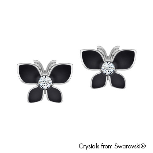 Gardens by the Bay - Costume Jewellery Collection - Butterfly Earrings made with SWAROVSKI® Crystals - Jet Black color
