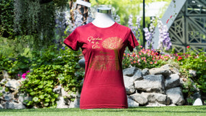 Gardens by the Bay - Family T-Shirt Collection - CITY IN A GARDEN GOLD LADIES’ T-SHIRT (MAROON)
