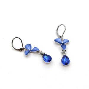 Gardens by the Bay - Fashion Costume Jewellery - Elegant Floral Morning Dew Earrings - Blue color