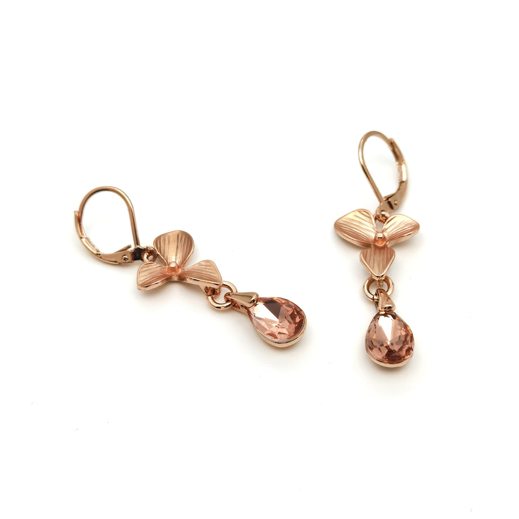 Gardens by the Bay - Fashion Costume Jewellery - Elegant Floral Morning Dew Earrings - Rose Gold color