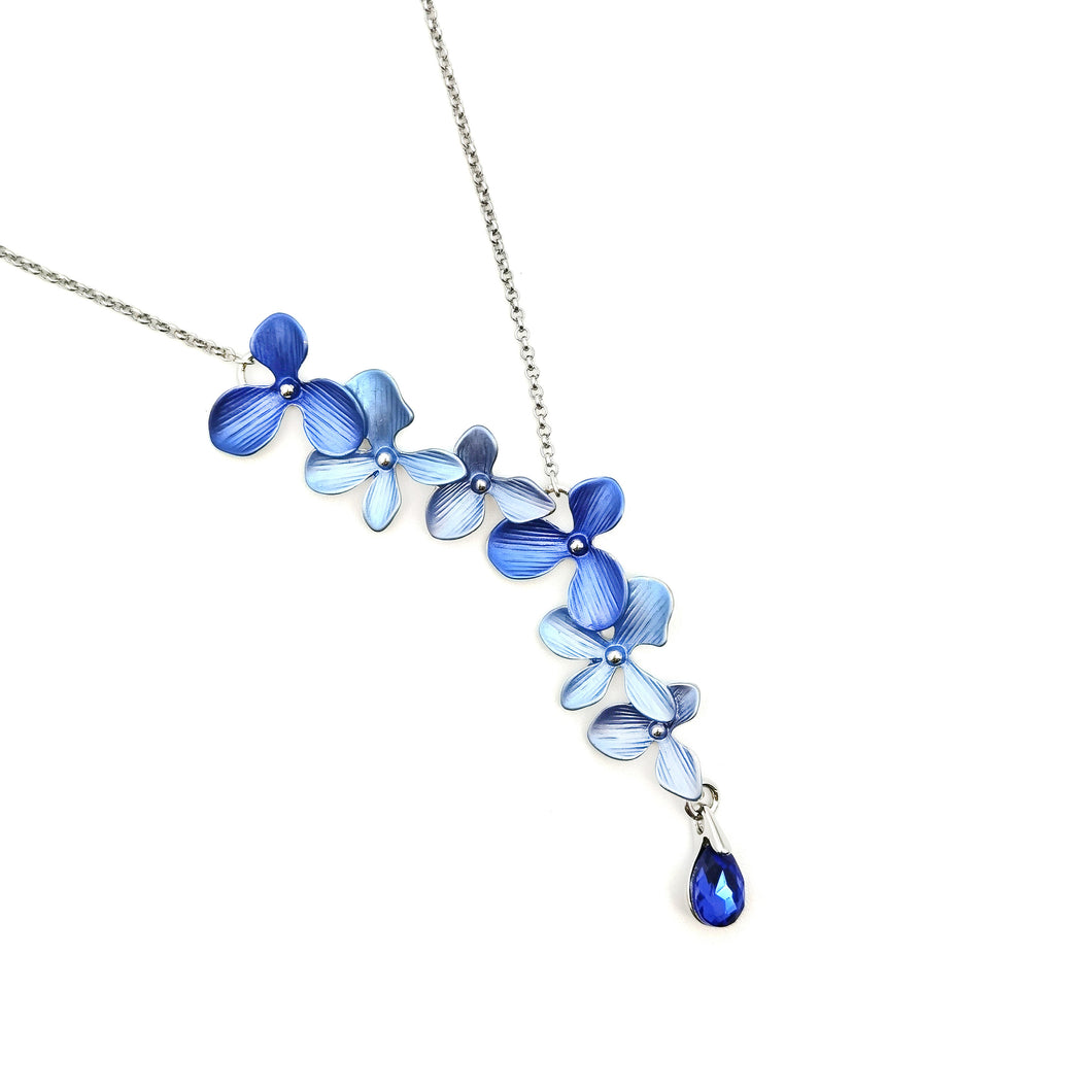 Gardens by the Bay - Fashion Costume Jewellery - Elegant Floral Morning Dew Necklace - Blue color