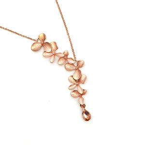 Gardens by the Bay - Fashion Costume Jewellery - Elegant Floral Morning Dew Necklace - Rose Gold color