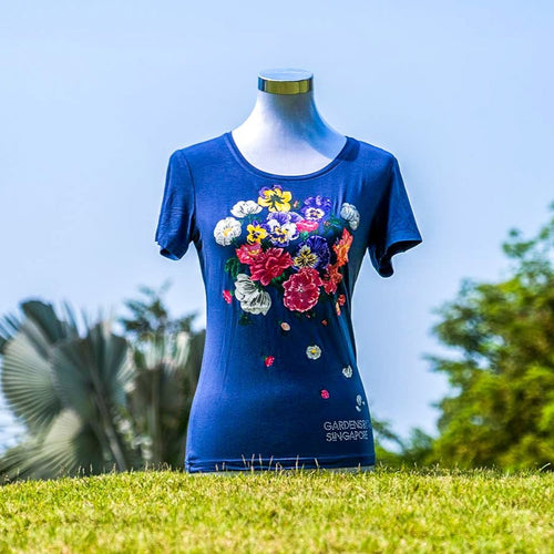 Gardens by the Bay - Ladies' Bamboo T-Shirt Collection - FLORAL BAMBOO LADIES’ T-SHIRT (DARK BLUE)