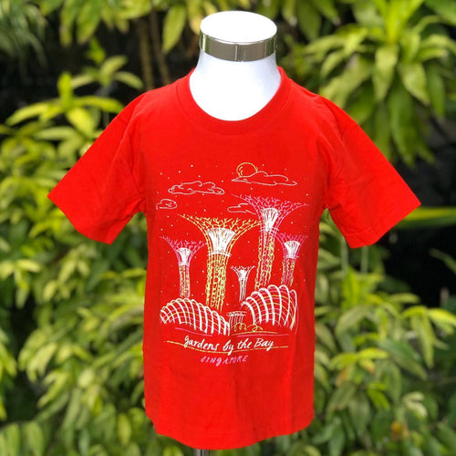 Gardens by the Bay - Merchandise Collection - Children - Kids Apparels - Scenery Sketch Glow Kids T-Shirt (Red)