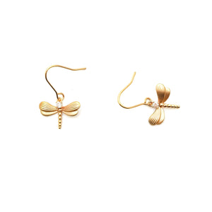 Gardens by the Bay - Fashion Costume Jewellery - Gold Plated Dragonfly Earrings