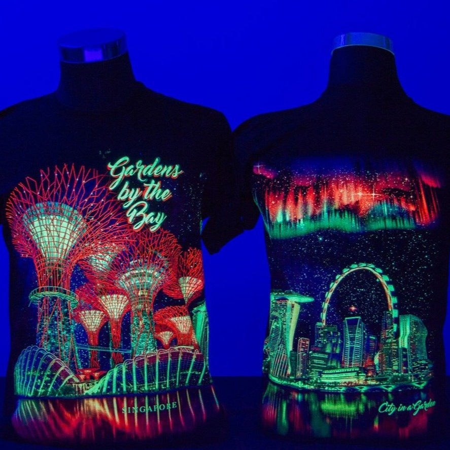 Gardens by the Bay - Glow-in-the-dark T-Shirt Collection - PANORAMA AURORA GLOW MEN’S T-SHIRT (BLACK) 