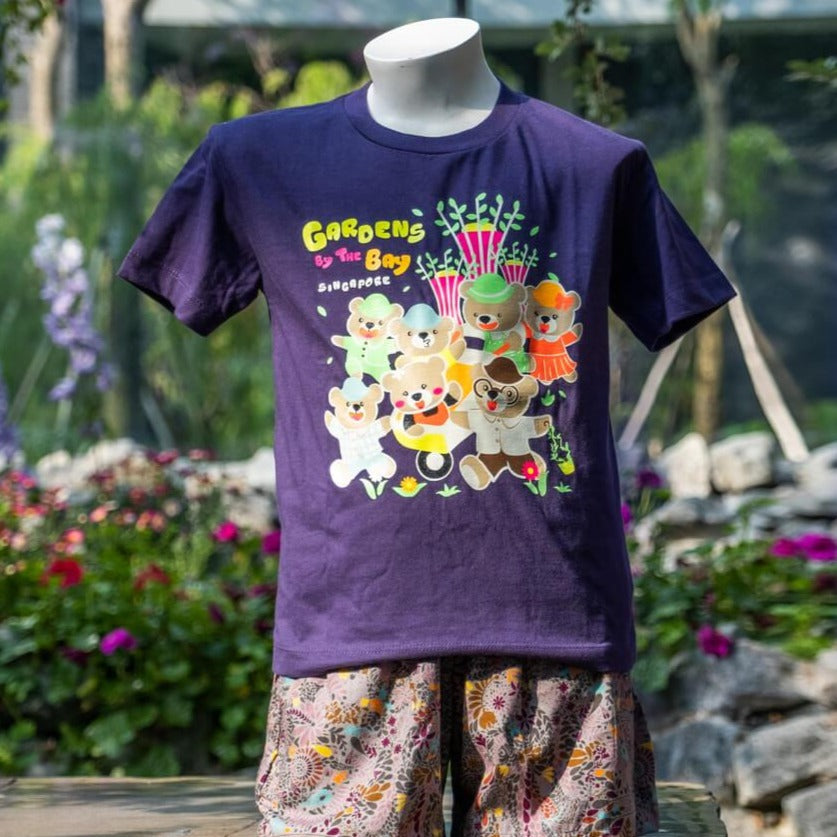 Gardens by the Bay - Gardens by the Bay Bear Collection - RESIDENT BEARS WITH SUPERTREES GLOW KID’S T-SHIRT (PURPLE)