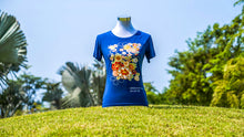 Load image into Gallery viewer, Gardens by the Bay - Ladies&#39; Bamboo T-Shirt Collection - SAKURA AND PEONY BLOSSOM BAMBOO LADIES’ T-SHIRT (DARK BLUE)
