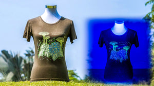Gardens by the Bay - Ladies' Bamboo T-Shirt Collection - SUPERTREES WITH HYDRANGEA GLOW BAMBOO LADIES’ T-SHIRT (ARMY GREEN)