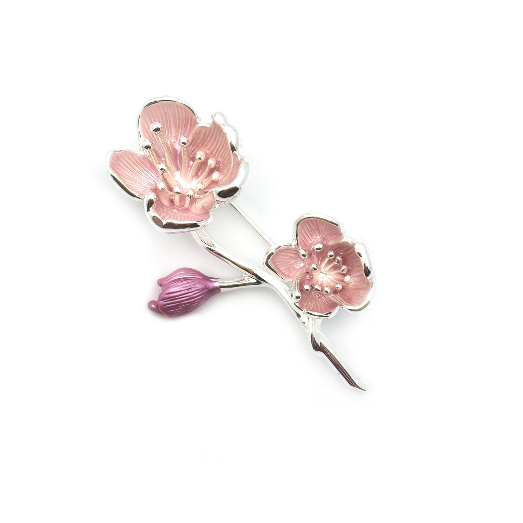 Gardens by the Bay - Fashion Costume Jewellery - Sakura with Bud Brooch - Pink color