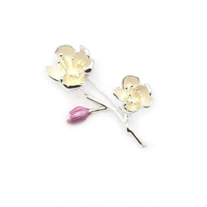 Gardens by the Bay - Fashion Costume Jewellery - Sakura with Bud Brooch - White color