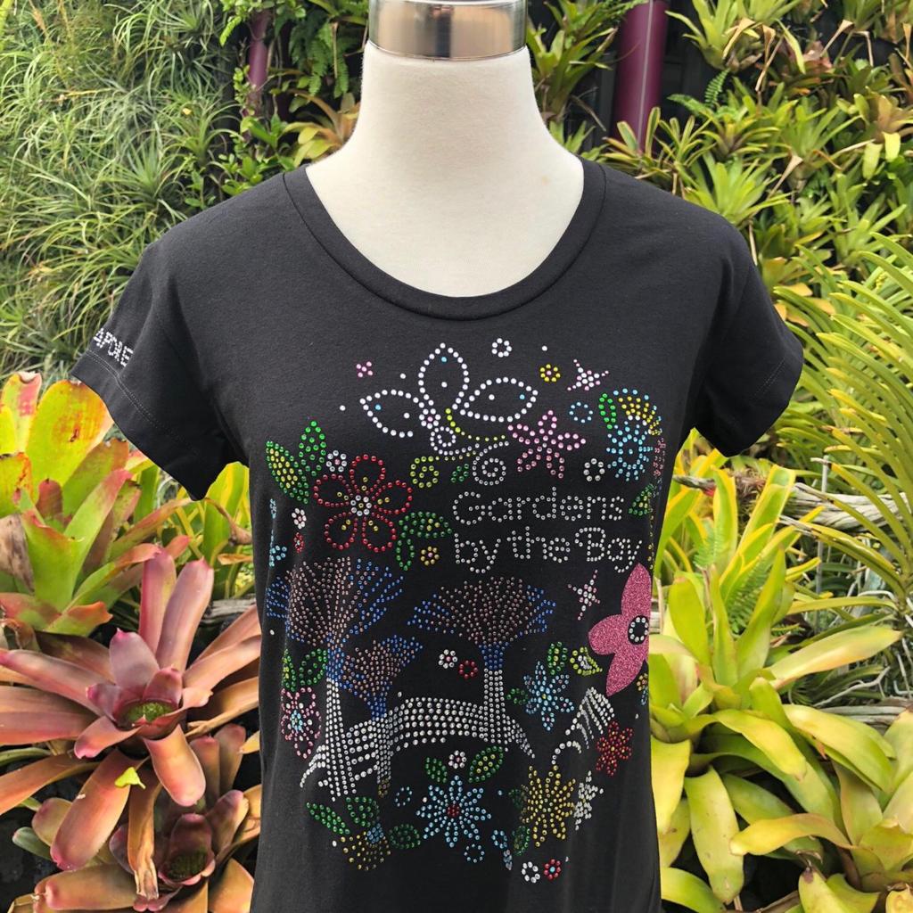 Gardens by the Bay - Merchandise Collection - Ready to Wear - Ladies Rhinestone T-Shirt - Mrtwlrt Gardens Scenery Floral Ladies' T-Shirt (Black)